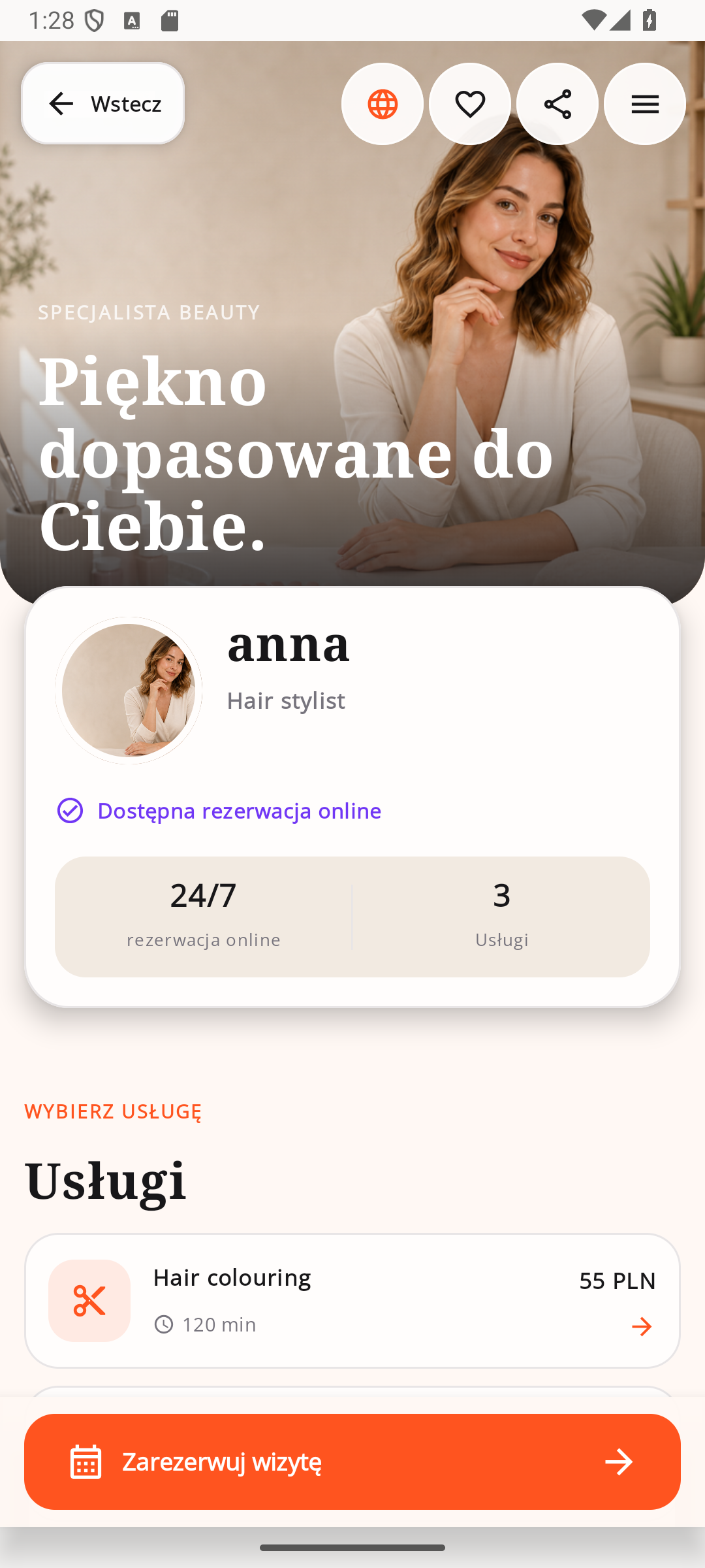 Profil specjalistki w aplikacji Beautier